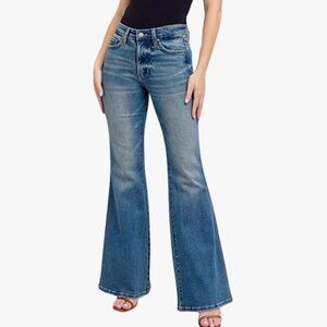 Judy Blue Mid Rise Tummy Control Vintage Wash Back Shield Pocket Flare